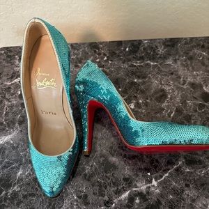 Authentic Christian Louboutin teal sequin pumps 35.5 worn once!